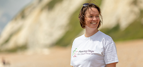 Verity Green at Dover before swimming the English Channel to raise money for Hearing Dogs for Deaf People