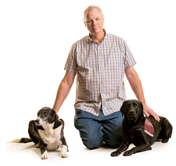 Steve, retired hearing dog Yogi and hearing dog Jemma