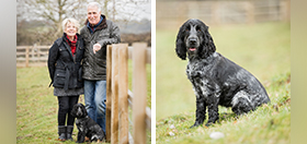 Philip, Rose and sound support dog Skye, who is a blue roan cocker spaniel, are outside together