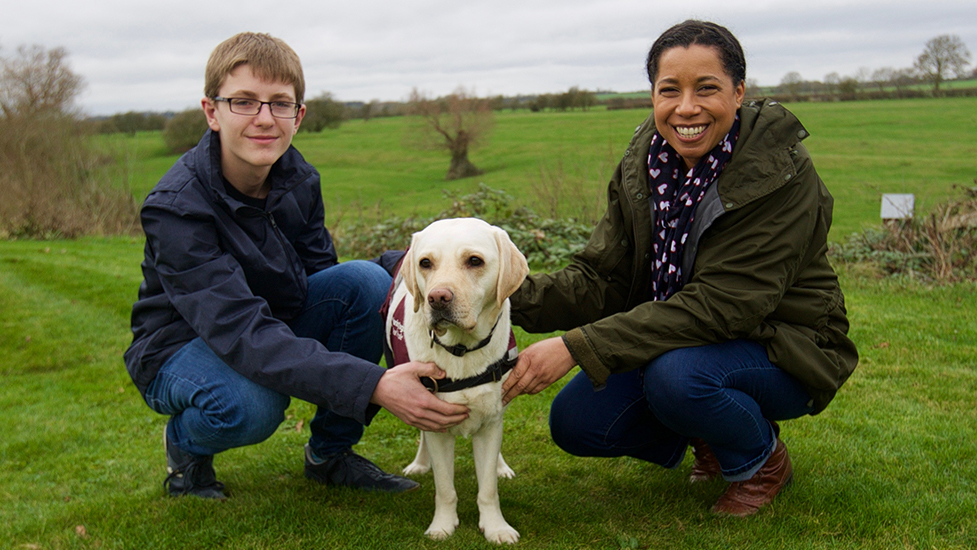 Oscar Williamson, Margherita Taylor and hearing dog Rosie