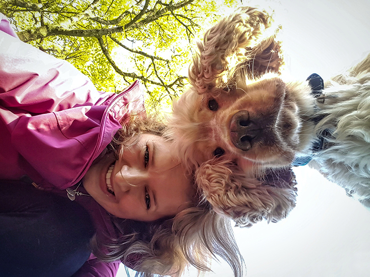 Sarah and hearing dog Albert close up